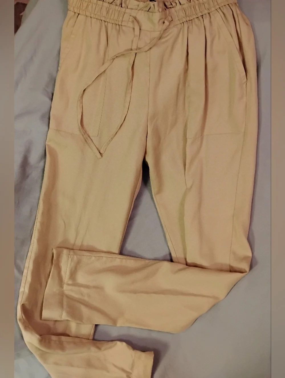 Garnet Hill Paperbag Adjustable Waist Tan Beige Lightweight Pants. Size M - Picture 4 of 14